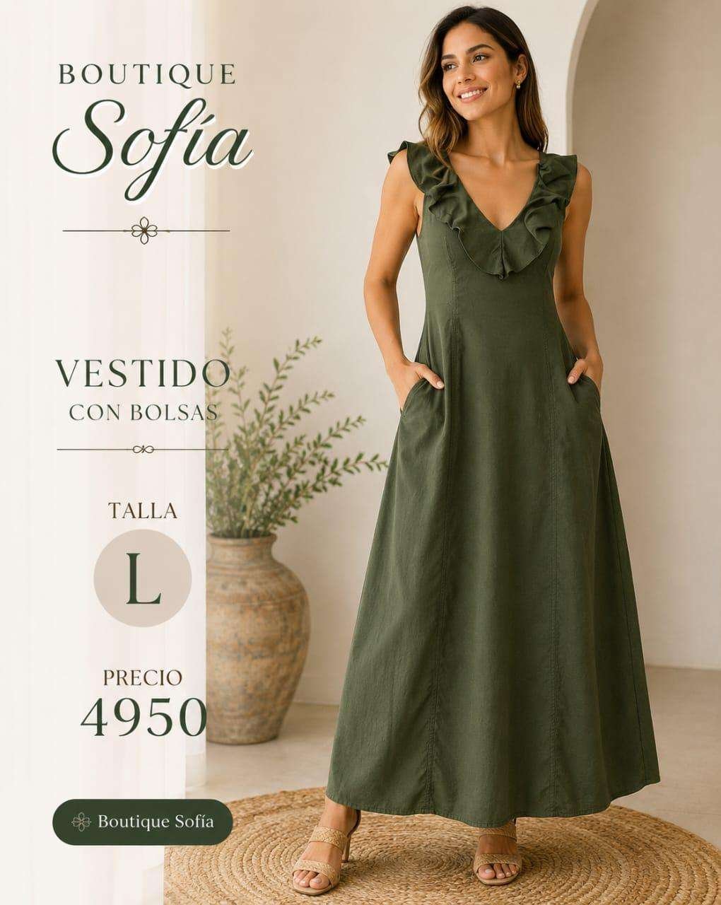 Vestido largo Midi verde oliva o musgo